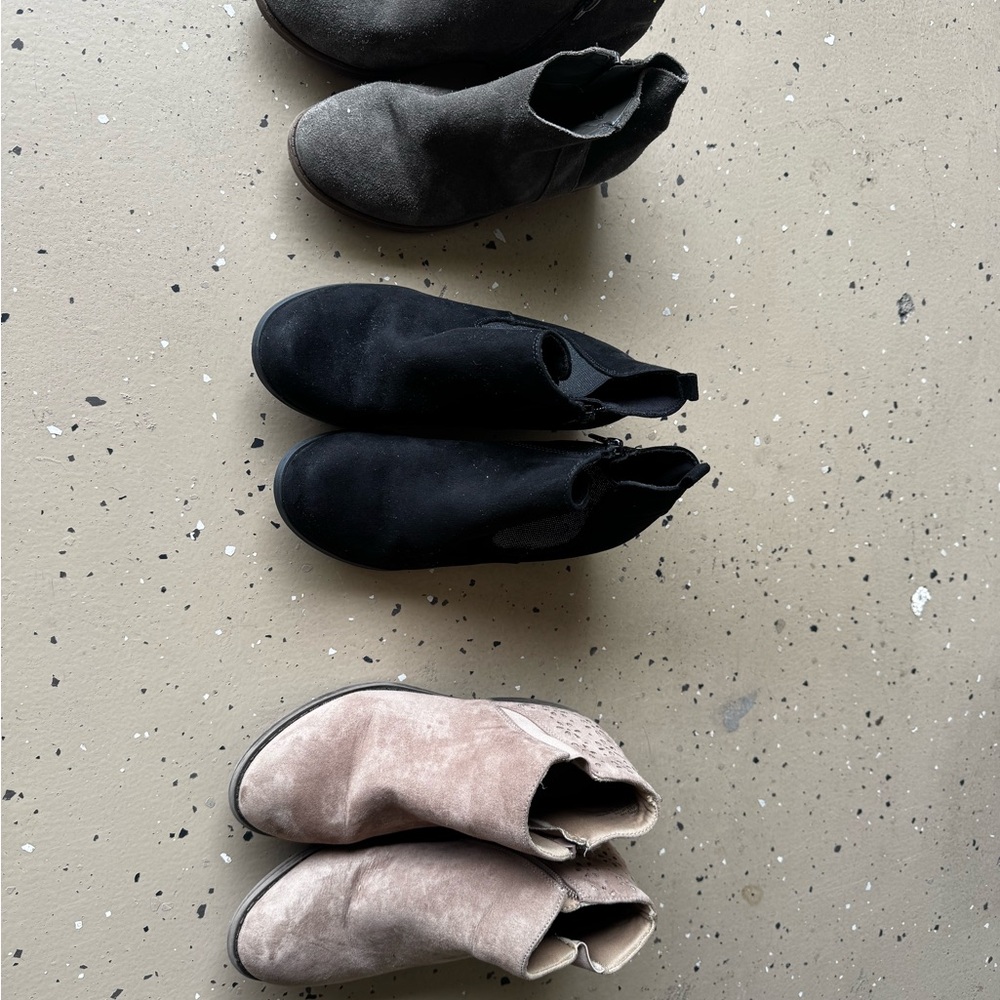 Kids' Suede Ankle Boots - Black, Gray, and Tan